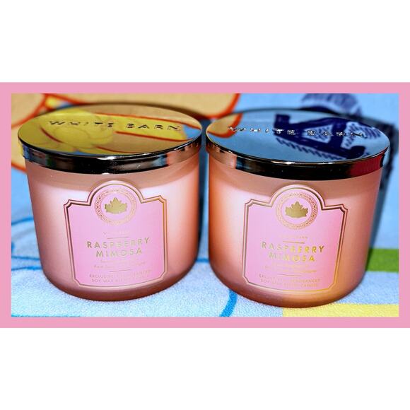Lot of 2 Bath & Body Works Raspberry Mimosa Large 3-Wick Candle 14.5oz - Picture 2 of 5